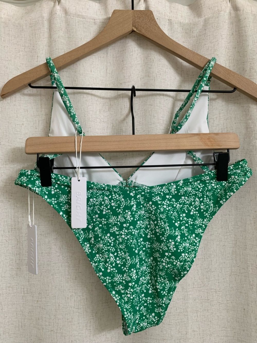 Bright NWT Green Floral Triangle Bikini Set 2 Piece Large X-Large - Picture 3 of 5